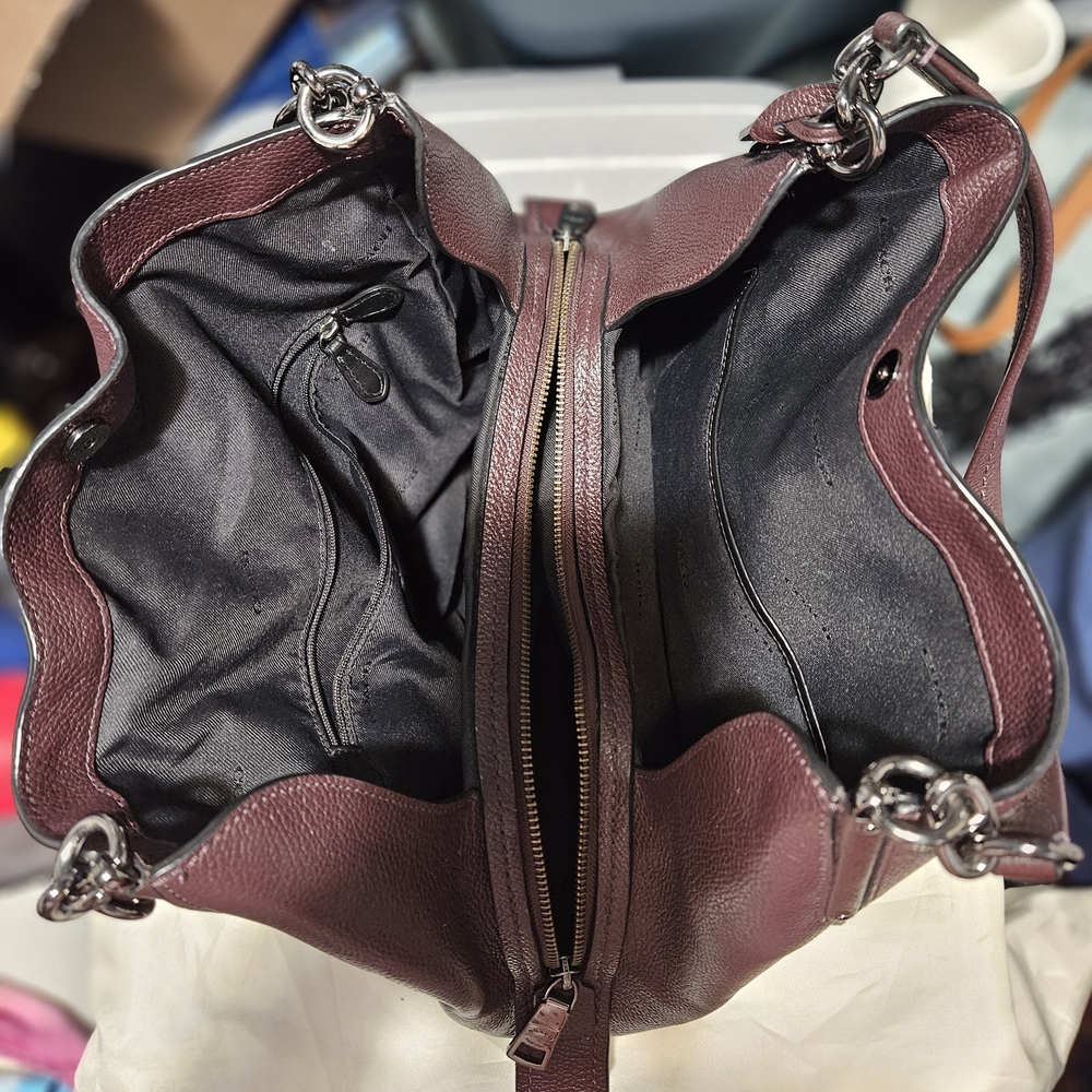 Coach Dalton 31 Gunmetal-Oxblood Leather Shoulder Bag - Picture 4 of 13